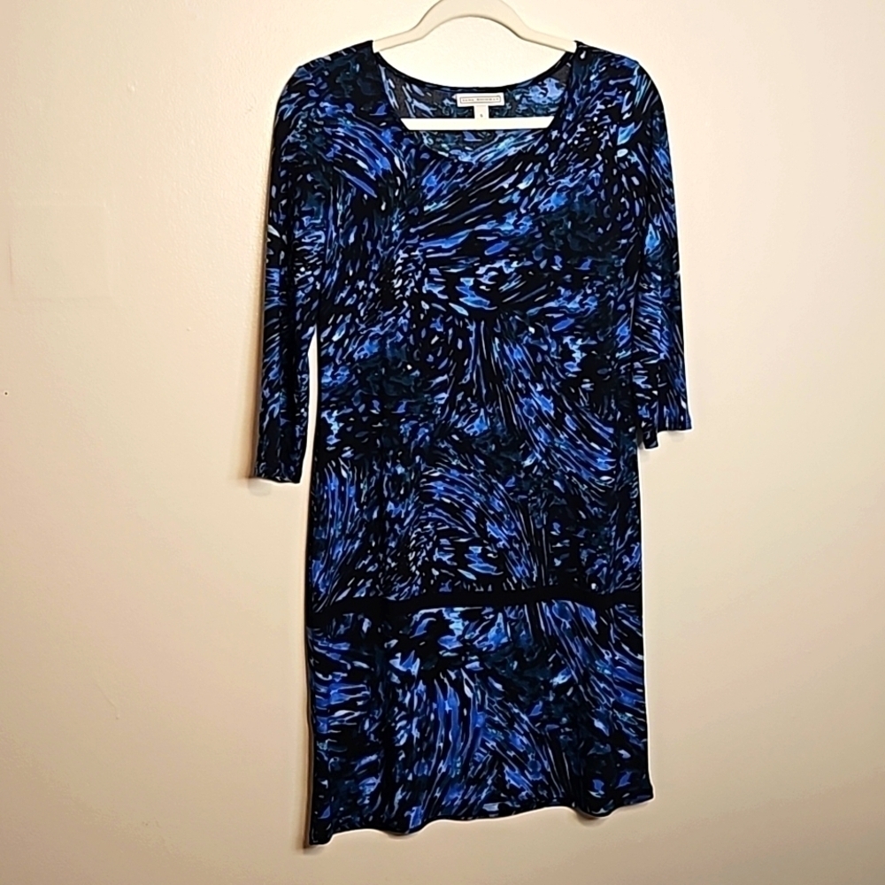 Dana Buchman Blue Black Print Dress Small